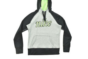 Nike Therma-FIT Gray Black Neon Green Hoodie Regular Size M Kangaroo Pocket